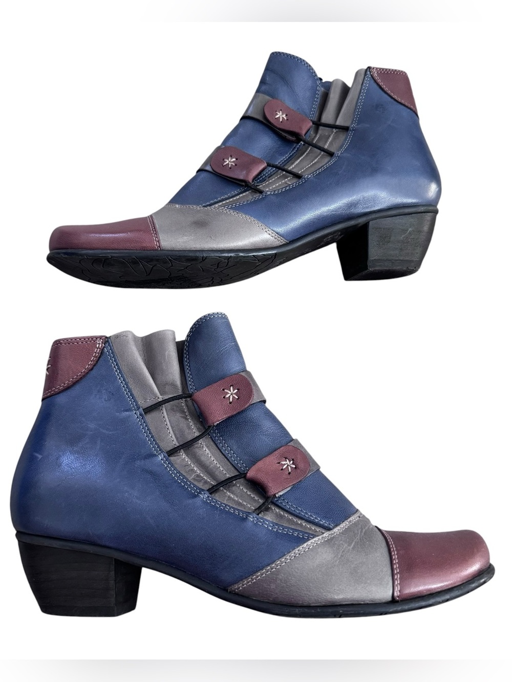 Anthropologie Fidji Leather Booties Ankle Boots Size 36.5 Multi Color Side Zip
